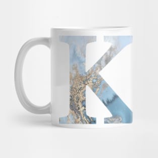 The Letter K Blue Marble Design Mug